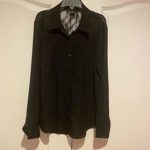 F21 black blouse long sleeve